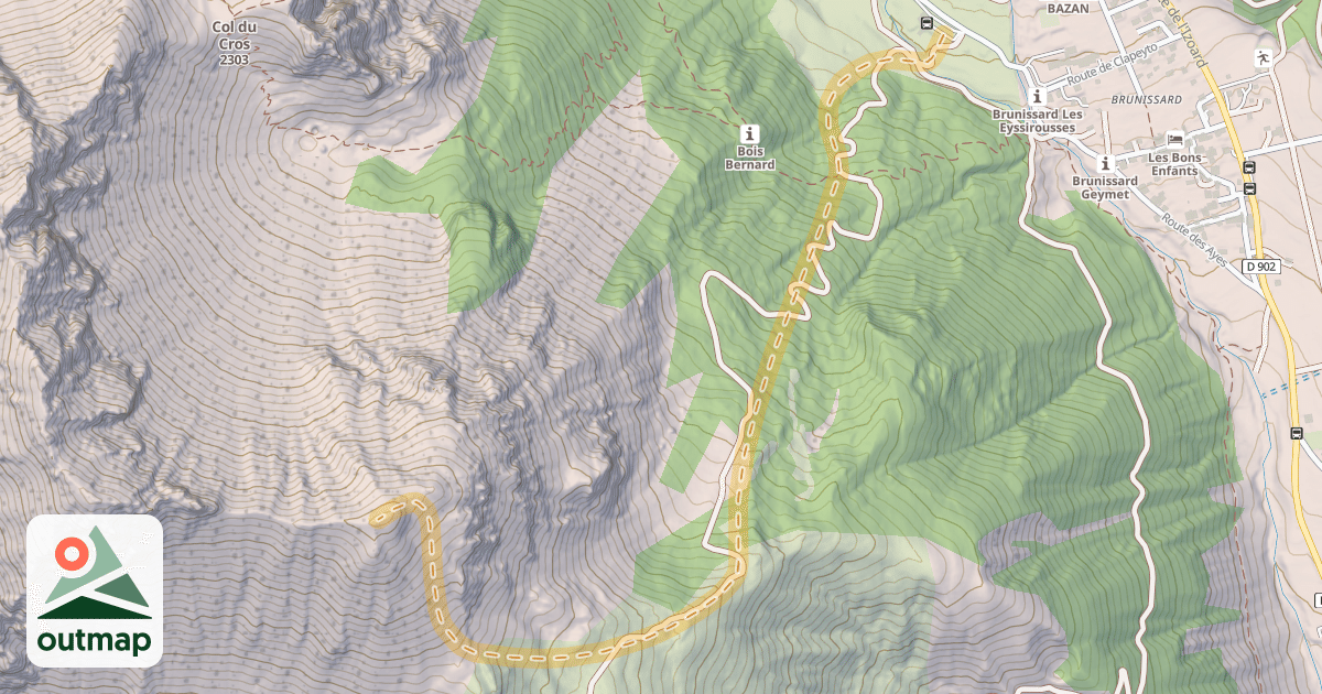 Map of Crête de Jambe Route — Brunissard