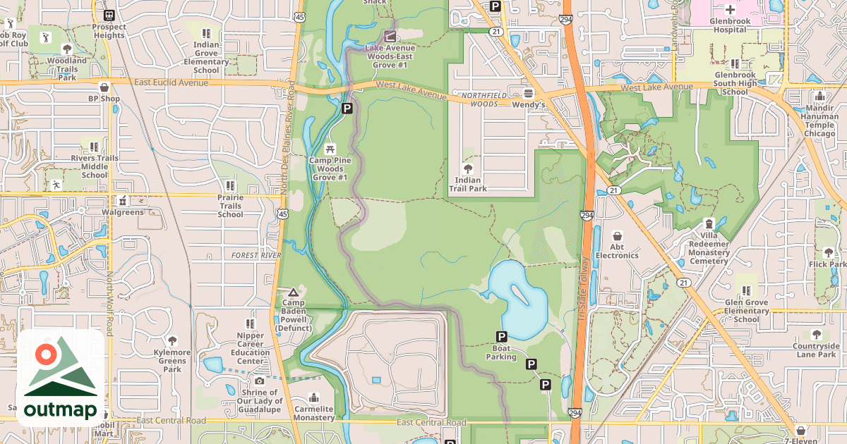 Map of Des Plaines River Trail Yellow Unpaved
