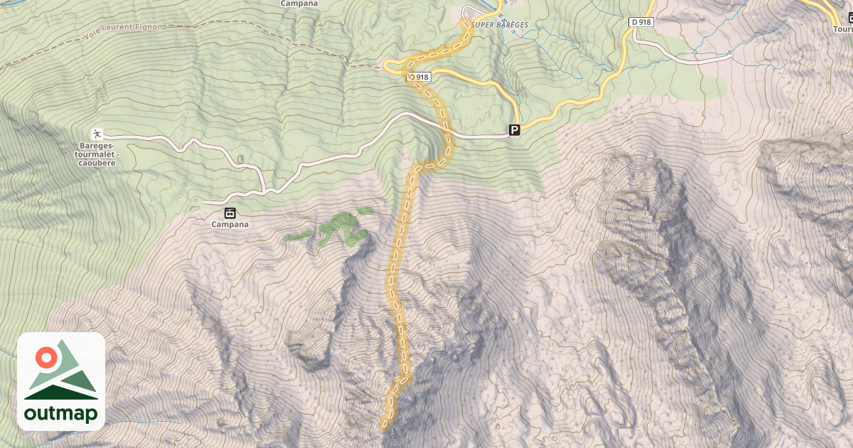 Map of Pic de Caoubere — Super Barèges
