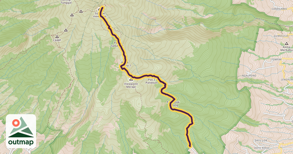 Map of Trek Merbabu via Selo