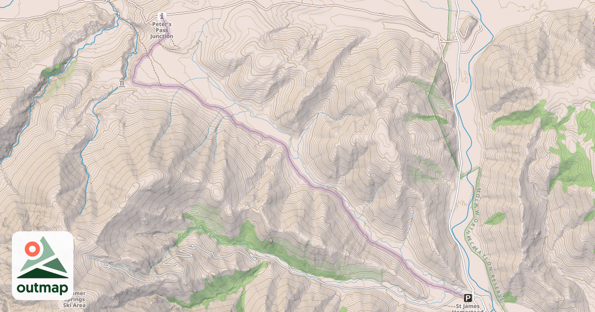 Map of Peters Pass junction to St James Homestead