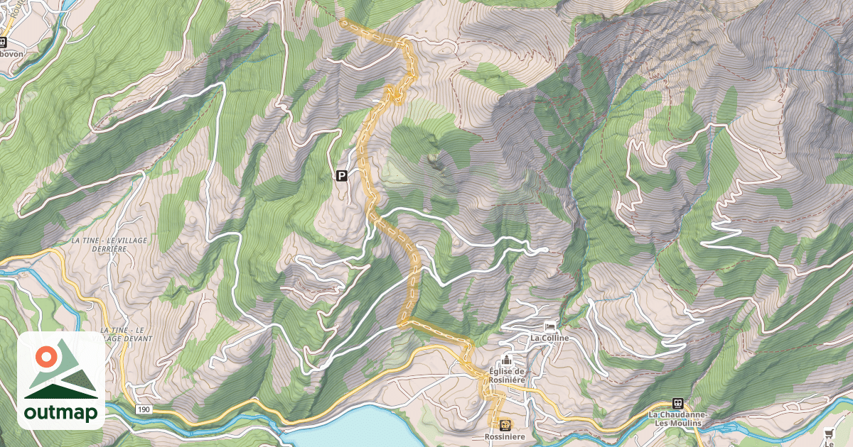 Map of Von Rossinière via Les Clous