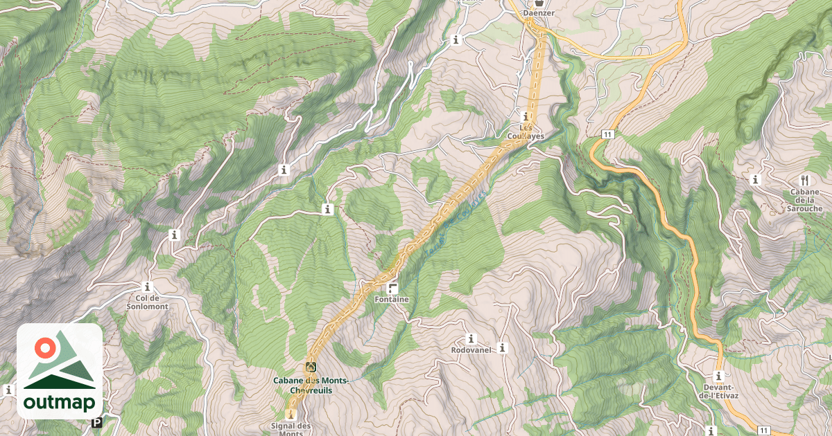 Map of Von Les Moulins über die NE-Flanke