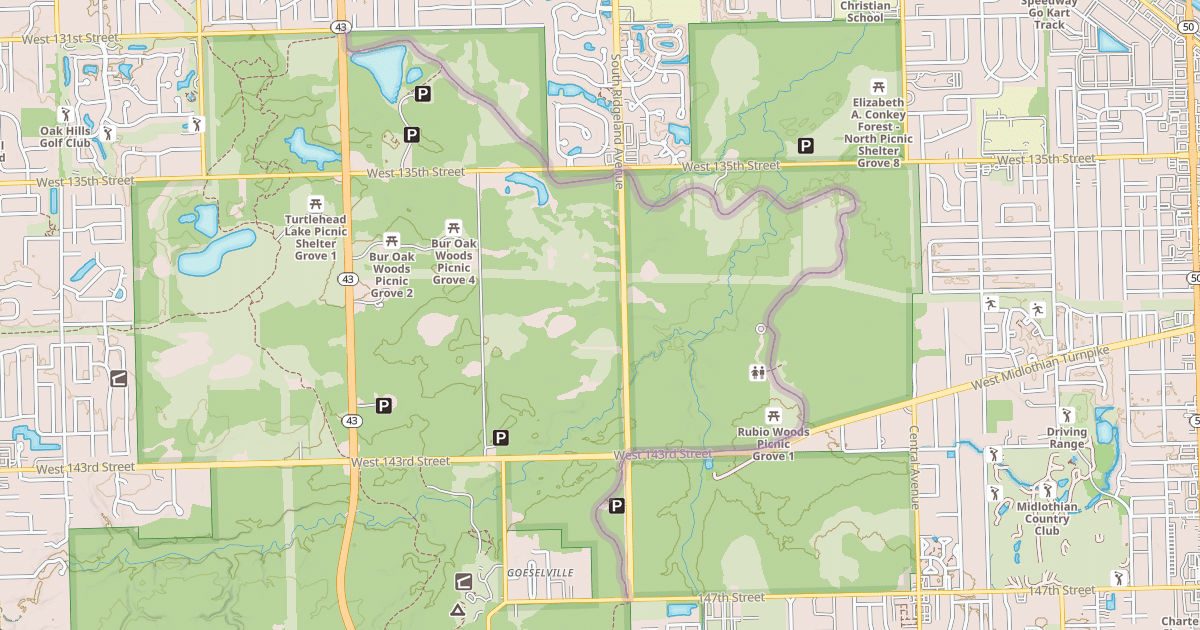 Map preview of Tinley Creek Red Paved Loop