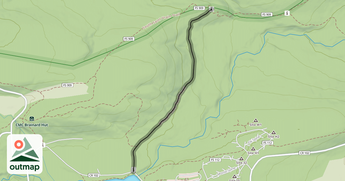 Map of Brainard Lake Cutoff Trail