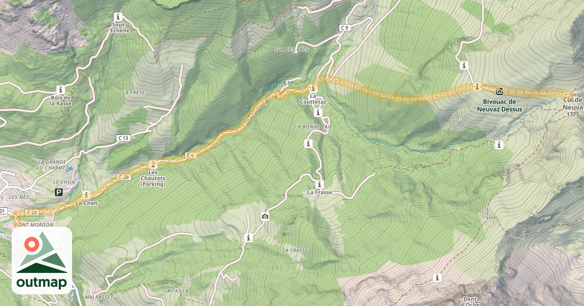 Map of Col de la Neuva — Pont-de-Morgon