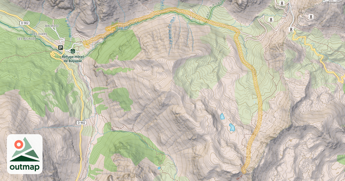 Map of Col de Cime Plate — Bayasse