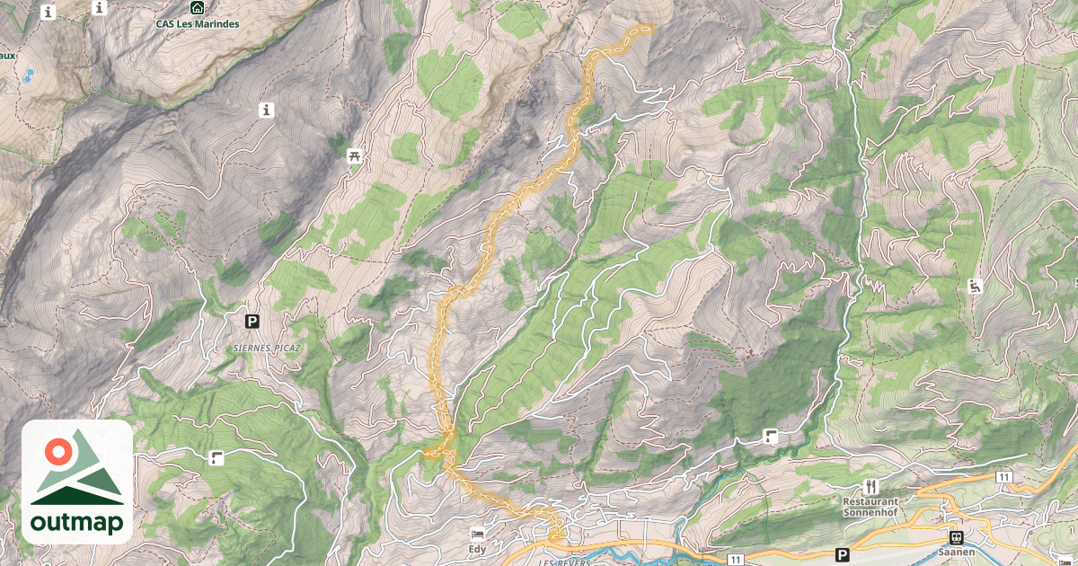 Map of Von Rougemont durch das Vallée de la Manche und über die SW-Flanke