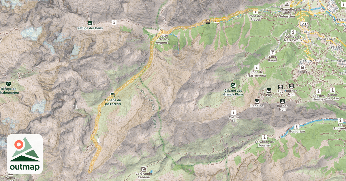 Map of Col de l'Aup Martin — Pont des Places