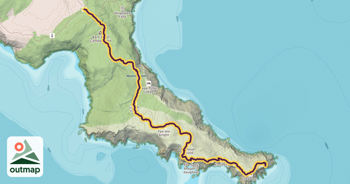 Map of Cape Pillar Track in Tasman