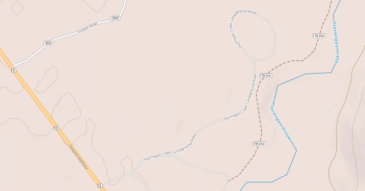 Map preview of PTARMIGAN CREEK CAMPGROUND RD