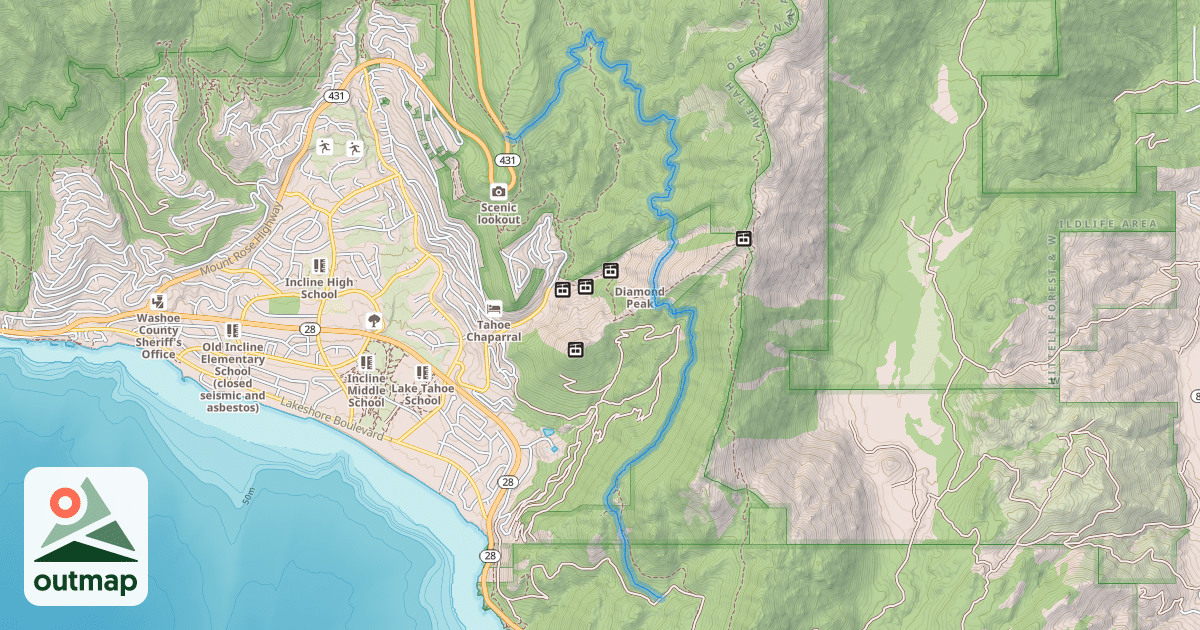 Map of Incline Flume Trail