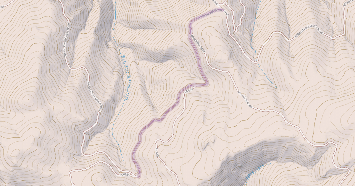 Map preview of Wilson Creek Divide Road