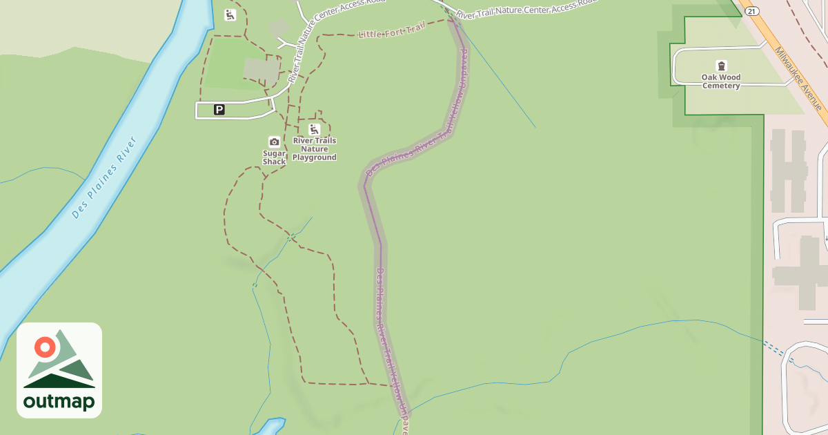 Map of Des Plaines River Trail Yellow Unpaved