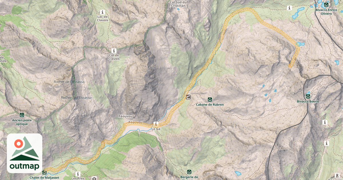 Map of Col Oriental de Cornascle — Maljasset