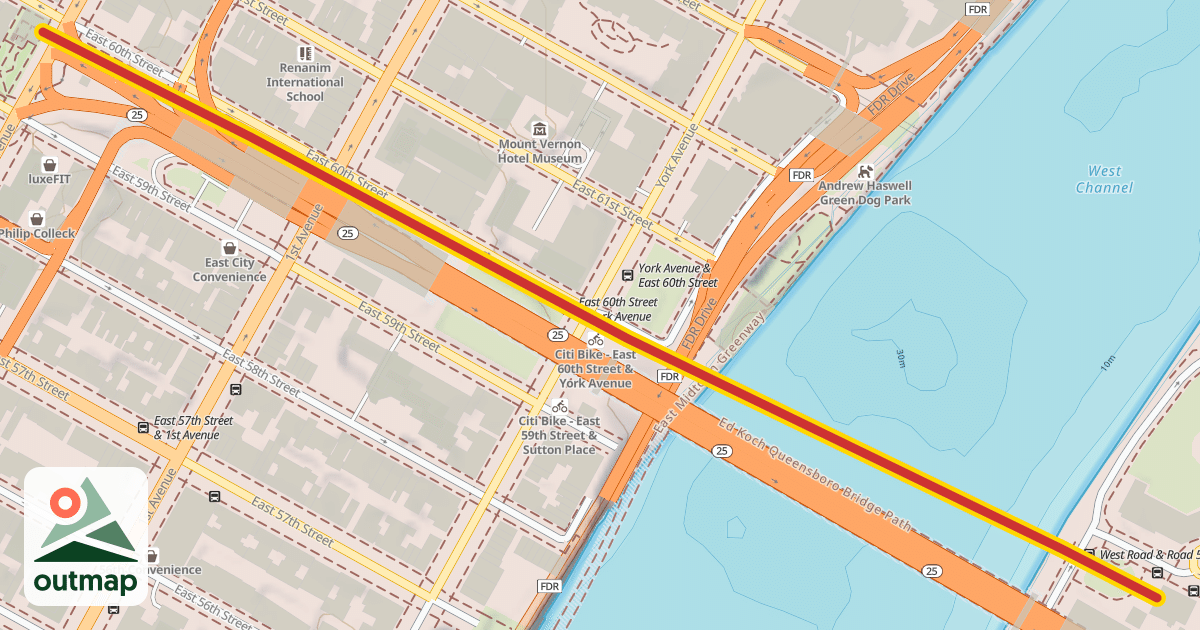 Map of Roosevelt Island Tramway