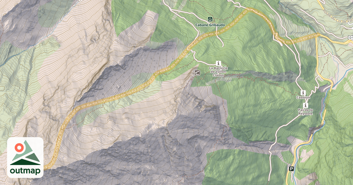 Map of Tête de Vallon Claous — Pont de riou Mounal