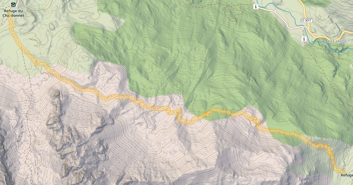 Map preview of Liason Refuge de Buffère - Refuge du chardonnet sauvage