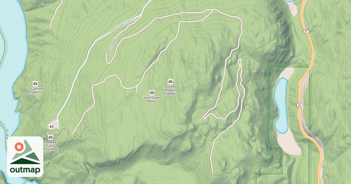 Map of PEEWEE FALLS OVERLOOK/BENCH