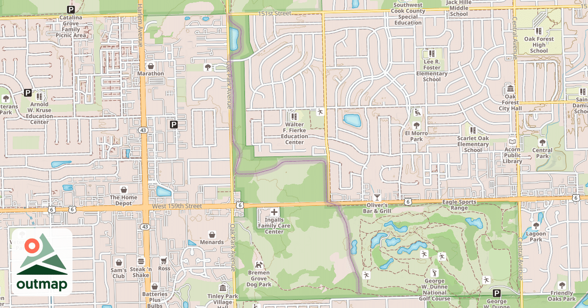 Map of Tinley Creek Green Paved Trail