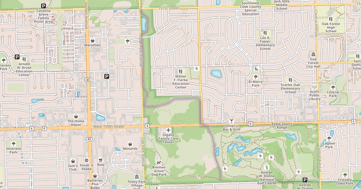 Map preview of Tinley Creek Green Paved Trail