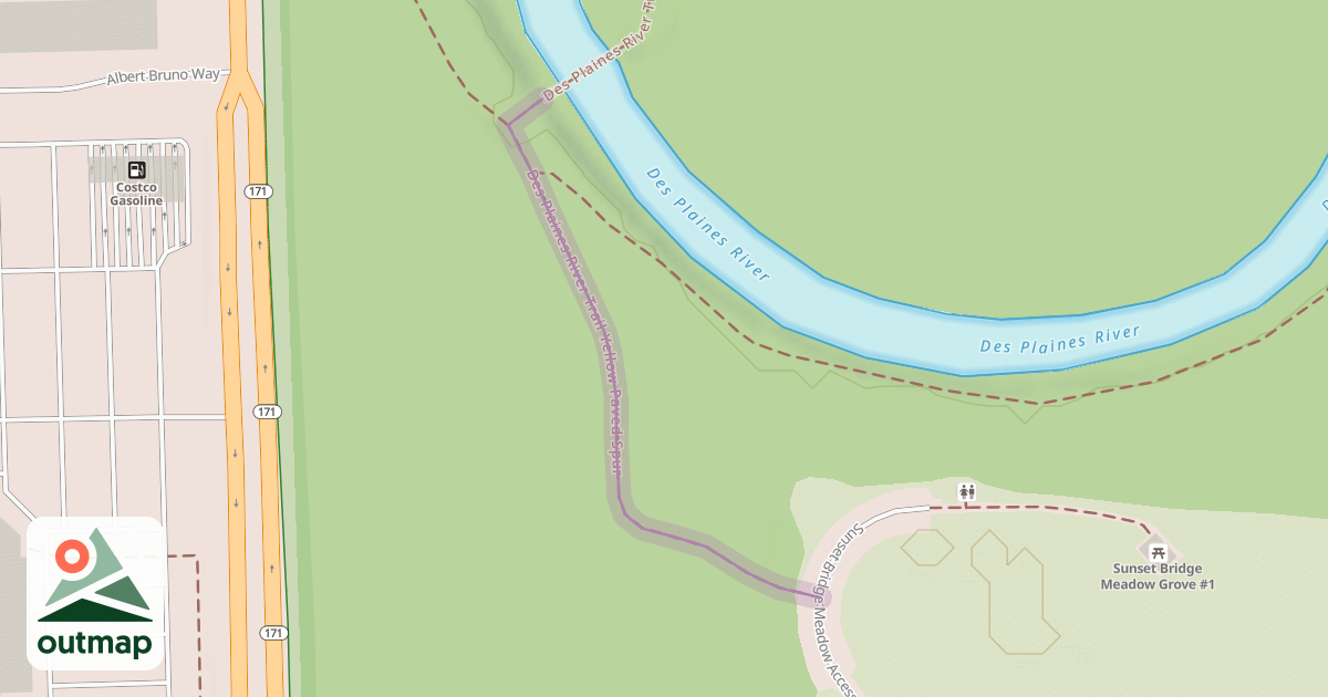 Map of Des Plaines River Trail Yellow Paved Spur