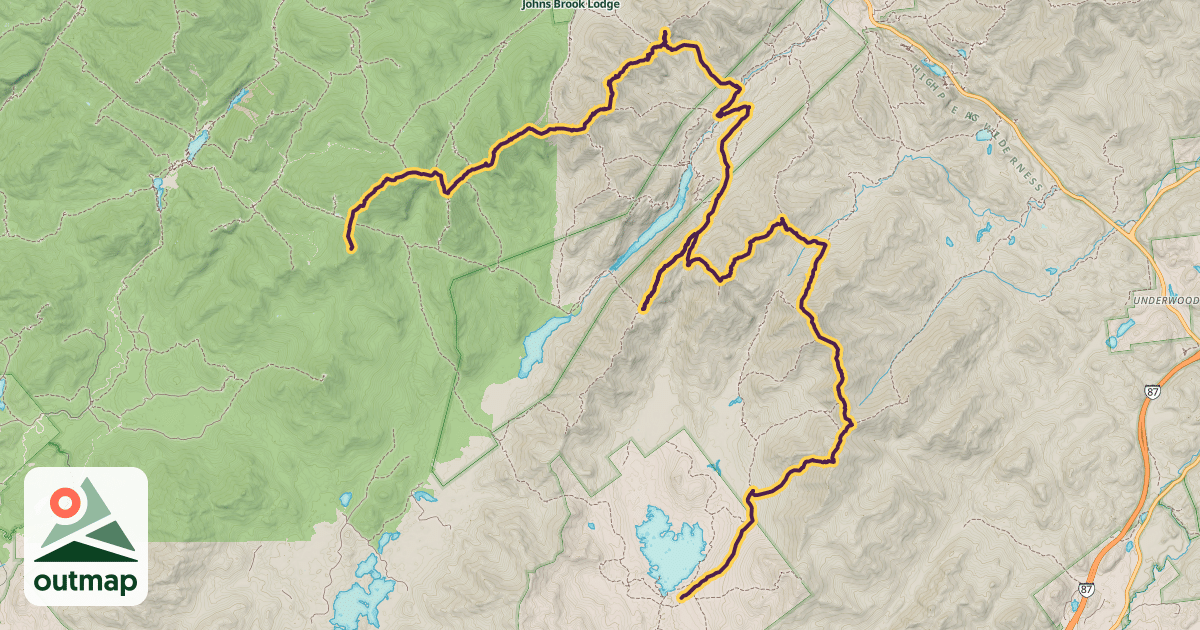 Map of Dix, Dial, and Great Range Traverse