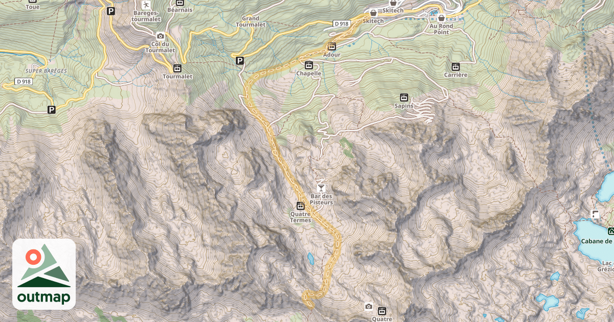 Map of Pas de la Crabe — La Mongie