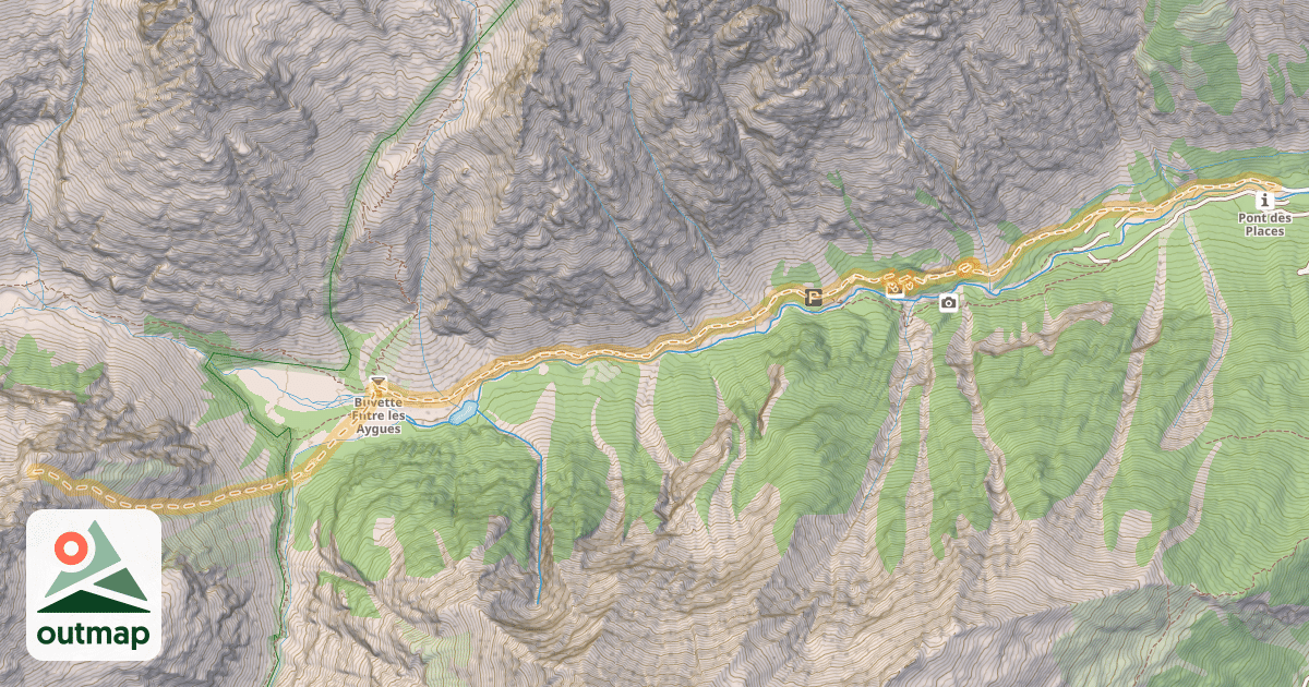 Map of Crête de Malamort — Pont des Places