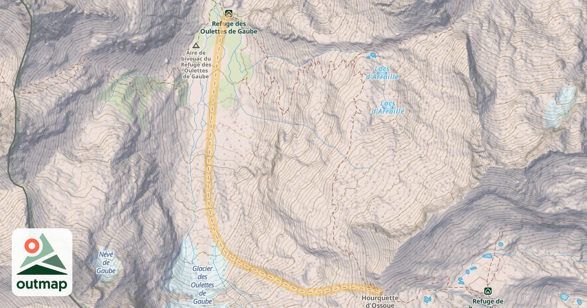 Map of Hourquette d'Ossoue — Refuge des Oulettes de Gaube