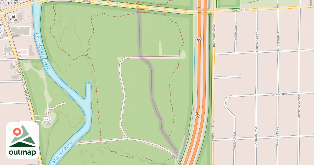 Map of Des Plaines River Trail Yellow Unpaved