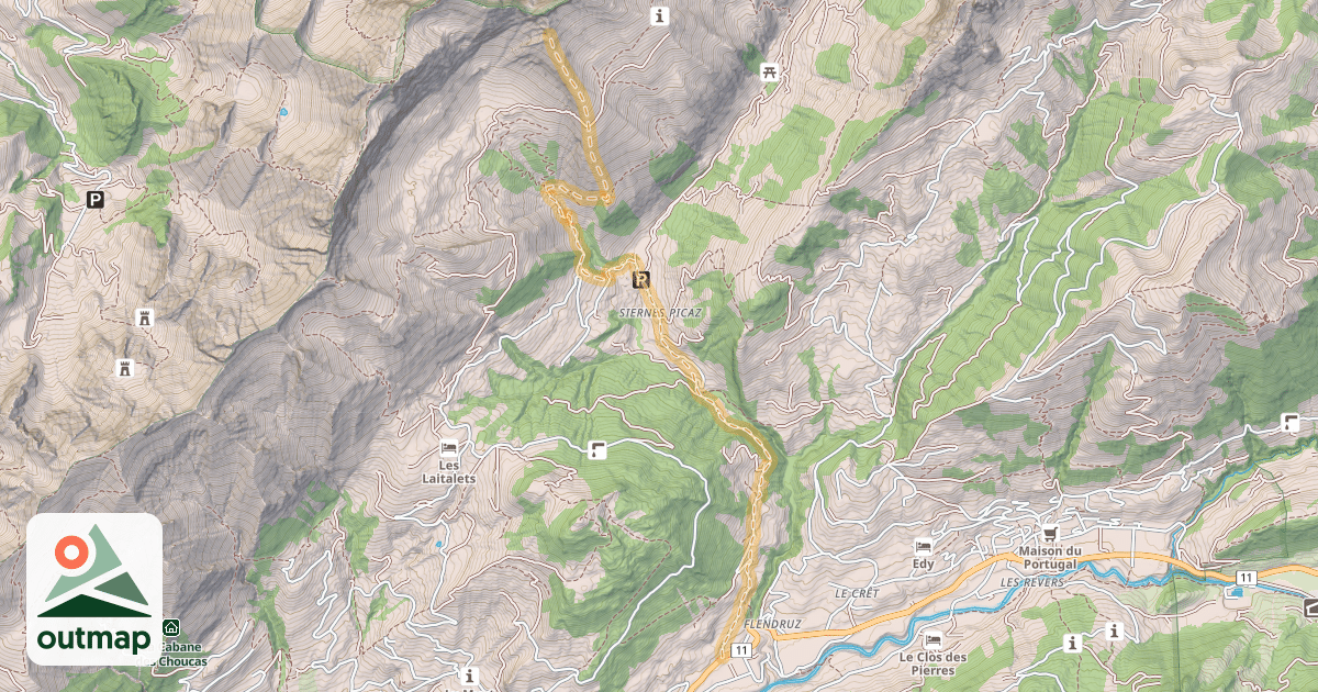 Map of Von Ciernes Picat (Siernes Picaz) über den SE-Rücken bis ca. 2140 m