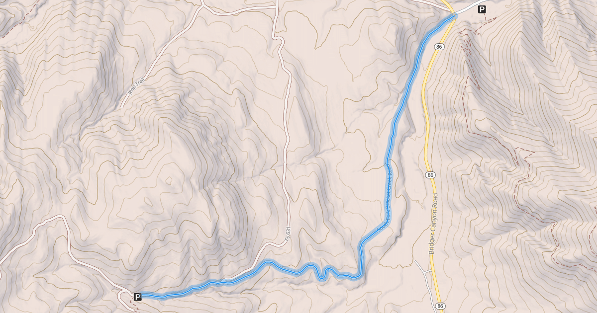 Map preview of South Fork Bracket Creek Road