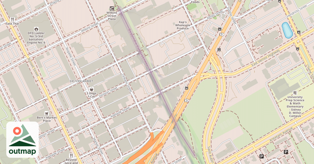 Map of Dequindre Cut Greenway