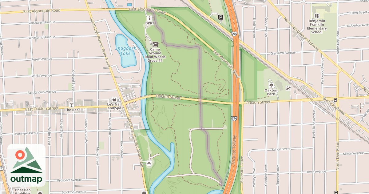 Map of Des Plaines River Trail Yellow Unpaved