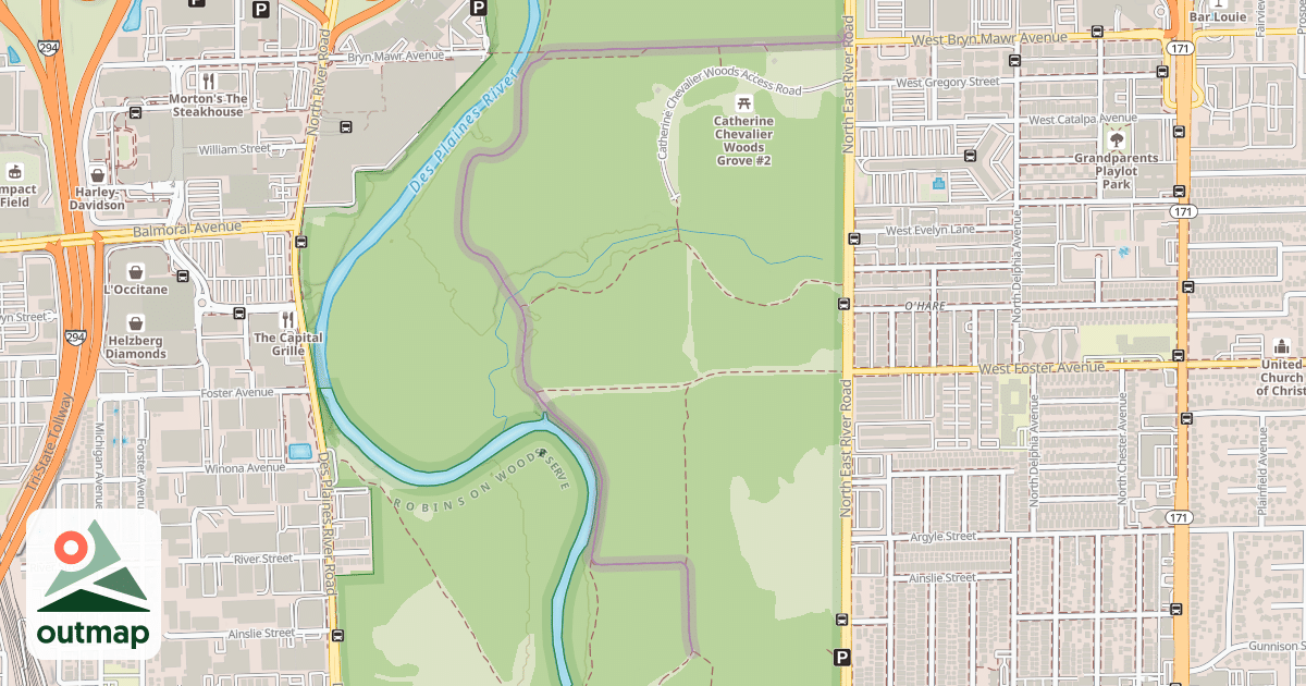 Map of Des Plaines River Trail Yellow Unpaved