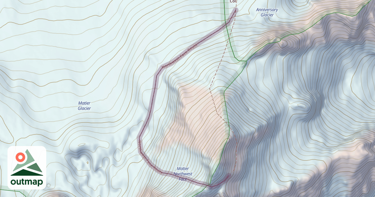 Map of Northwest Face Route