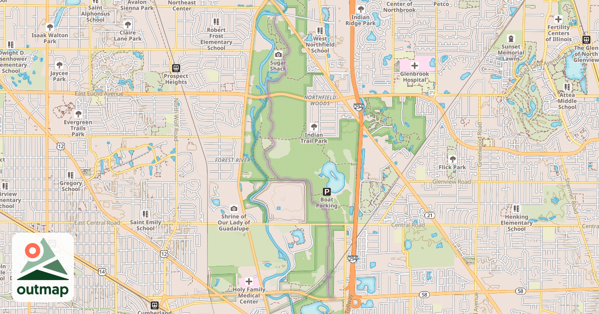 Map of Des Plaines River Trail Yellow Unpaved