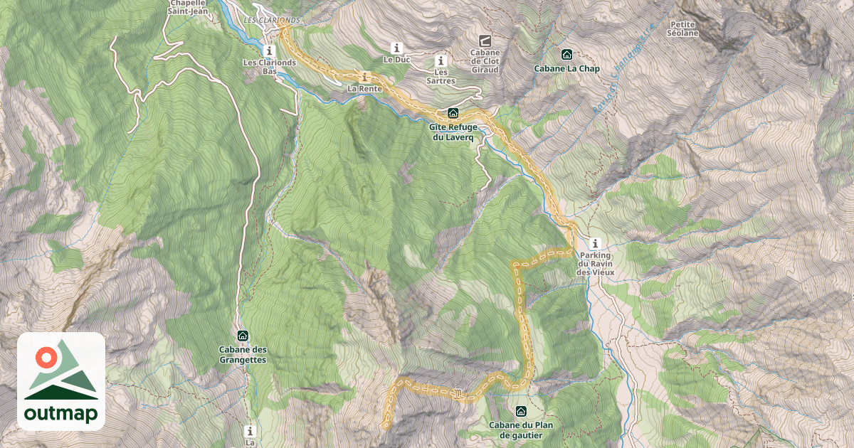Map of Tête de Baladour — Les Clarionds