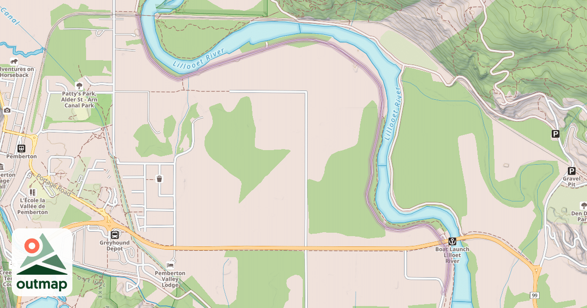 Map of Pemberton Dyke Lillooet River BC Rail - Hwy99
