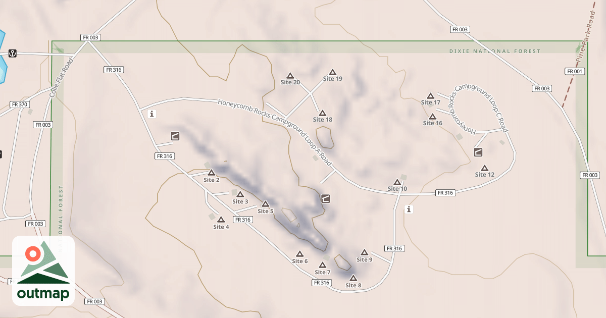 Map of HONEYCOMB ROCKS C G