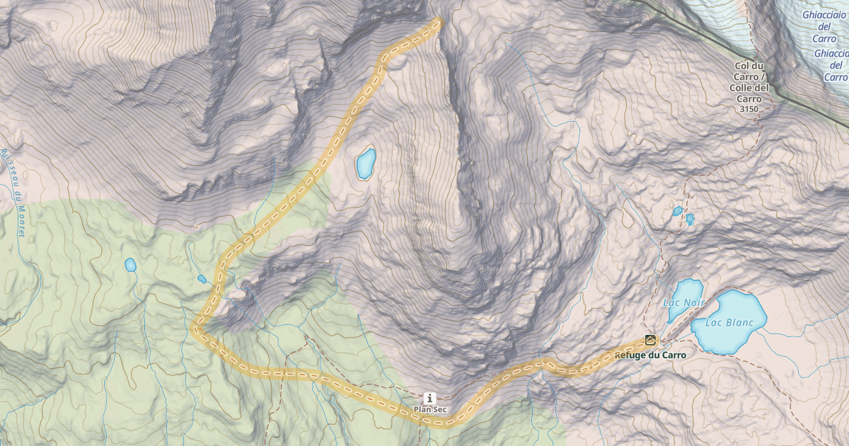 Map preview of Col de Gontière — Refuge du Carro