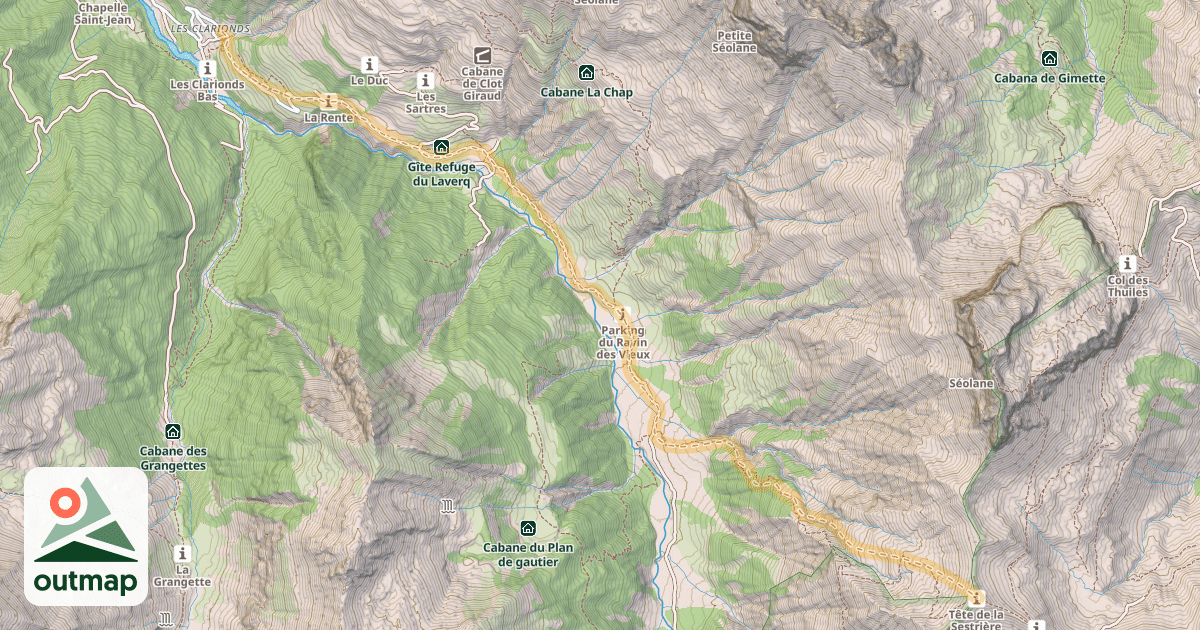 Map of Tête de la Sestrière — Les Clarionds