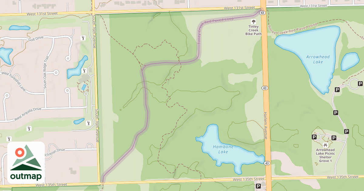 Map of Tinley Creek Red Paved Loop