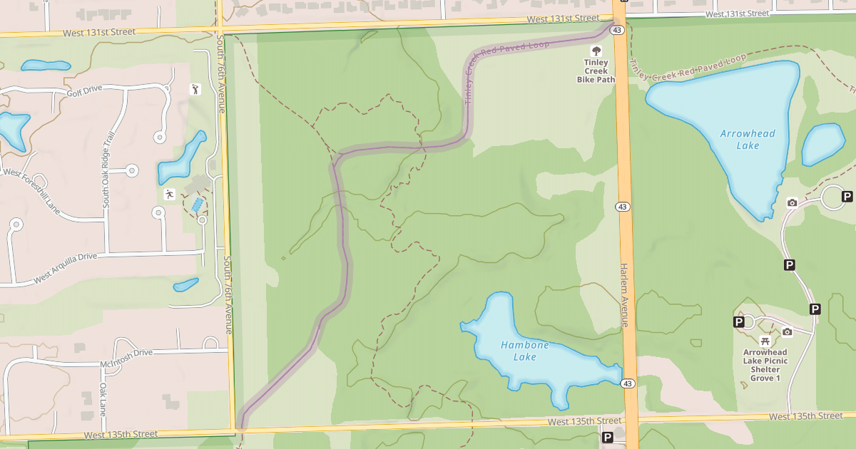 Map preview of Tinley Creek Red Paved Loop