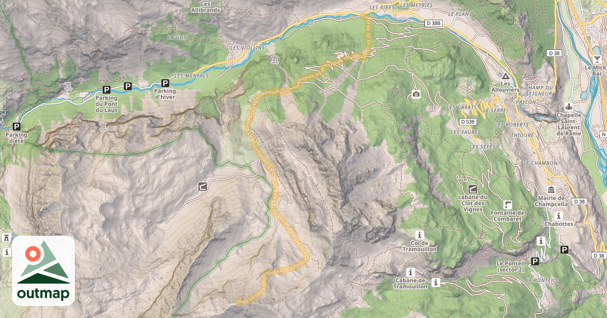 Map of Crête de Rougnoux — Freissinières