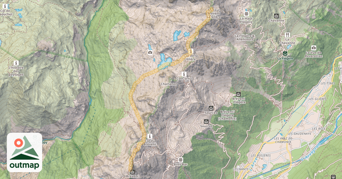 Map of Aiguille Sud de la Glières — Le Brévent