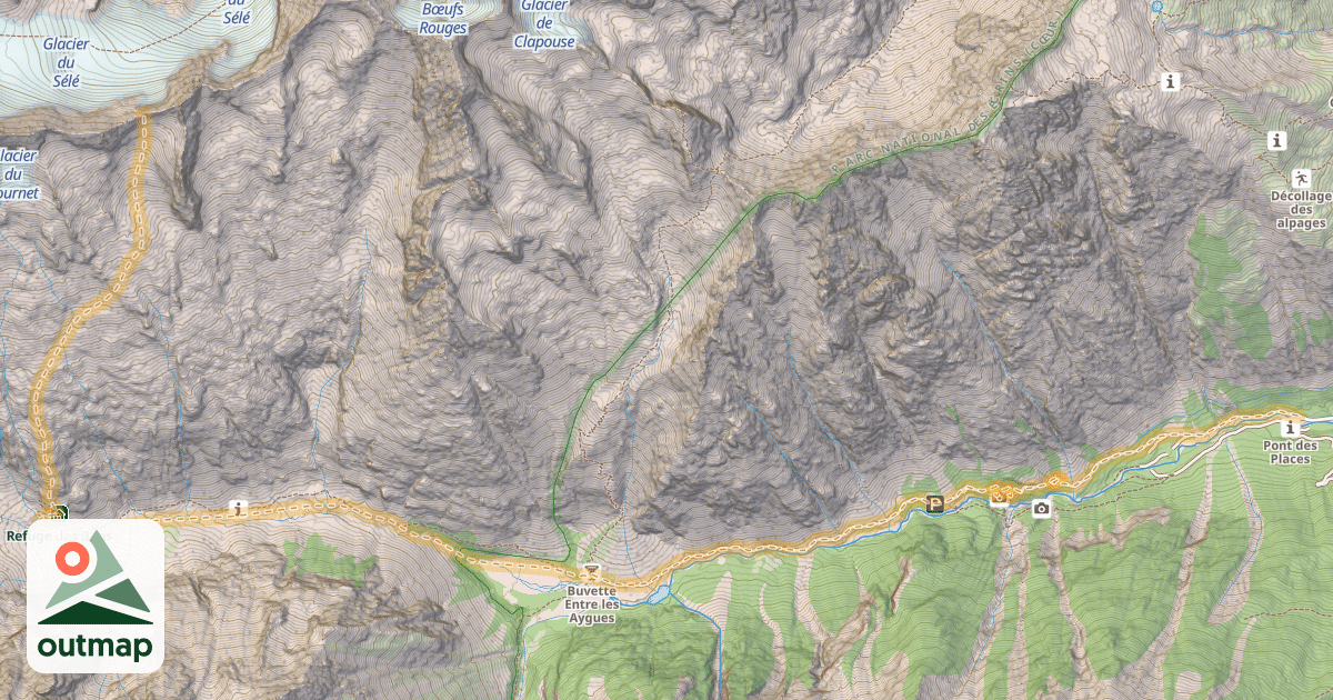 Map of Crêtes des Boeufs Rouges — Pont des Places
