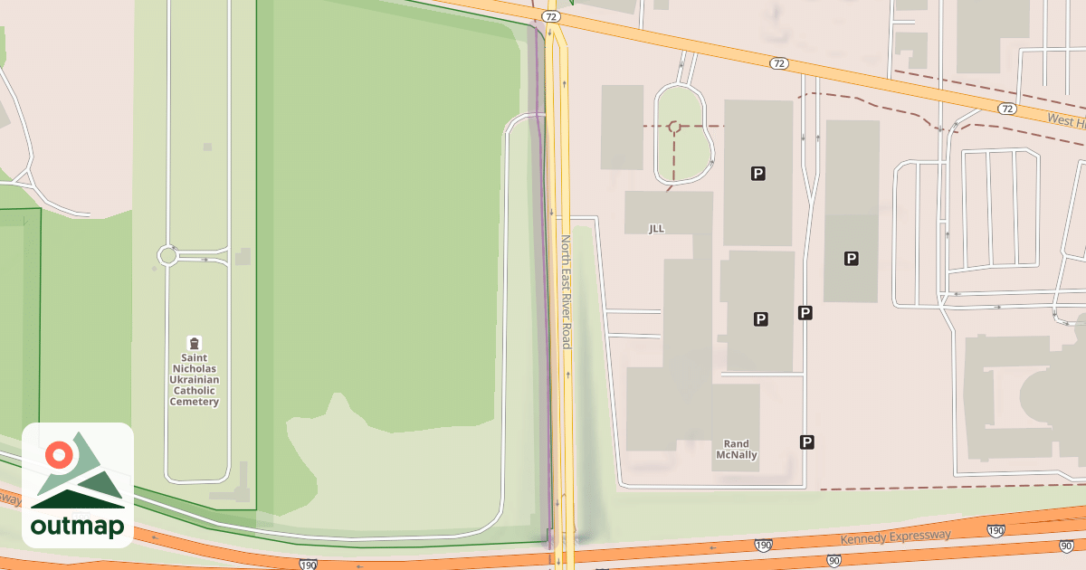 Map of Des Plaines River Trail Yellow Paved