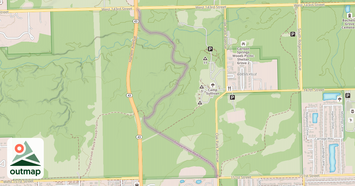 Map of Tinley Creek Red Paved Loop
